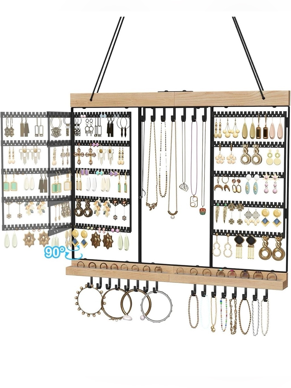Black and Wood Hanging Jewelry Organizer